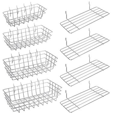 Imagem de 8 Peças Cestas de Pegboard Cestos de Pegboard Racks de Peg Board de Arame Prateleira Organizador de Parede Acessórios para Organizar Várias Ferramentas Acessórios de Bancada Armazenamento de Garagem (Cor de Chapeamento, Tamanhos Mistos)