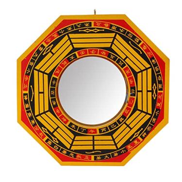 Imagem de Espelho Bagua Chinês, Espelho Bagua Convexo de 8 pol., Espelho Tradicional de Feng Shui, Espelho Convexo de Madeira Pendurado para Proteção Contra Energia Nociva Ativa