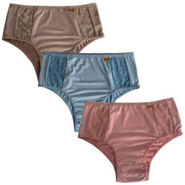 Imagem de Kit 3 Calcinha Calçola Conforto Com Renda Senhora Tangão Cintura Alta 