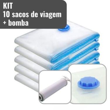 Imagem de Kit Saco a Vácuo + Bomba Manual 70x50cm Organização de Roupas Mala Via