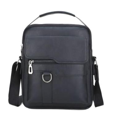 Imagem de WSLCN Bolsa tiracolo masculina de couro sintético pequena bolsa de ombro para viagens e negócios, Preto, Medium