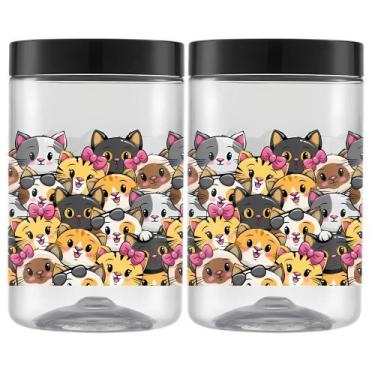 Imagem de 2 Pote Porta Ração Comedouro Cachorro Gato 1,5lt Tampa Rosca - Bandeir