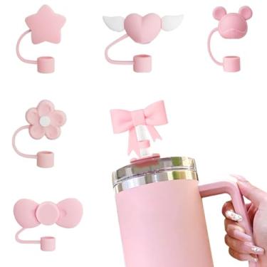 Imagem de Puprlepro Capas de canudo rosa fofas para copo Stanley 10 mm silicone reutilizável topo de canudo para copos Stanley acessórios (rosa misto, 6 peças)