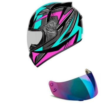 Imagem de Capacete Ebf New Spark Flash Preto Tifany e Rosa Mais Viseira Camaleão