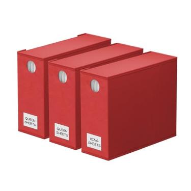 Imagem de SpaceAid Pacote com 3 organizadores de cama e armazenamento, organizador de lençóis dobrável para armário de linho, conjunto de pastas com janela GG (tamanho queen e king) recipiente de cama