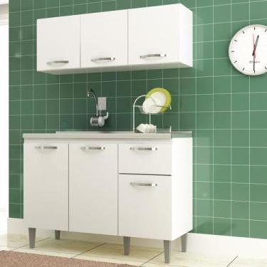Imagem de Kit Cozinha Compacta Rita 2 Peças Balcão e Aéreo 6 Portas Branco  - Me