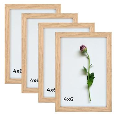 Imagem de Atryinous Porta-retrato 10 x 15 cm, carvalho natural, pacote com 4, moldura de madeira maciça para galeria de fotos com acrílico para exibição de mesa ou decoração de parede de colagem de parede