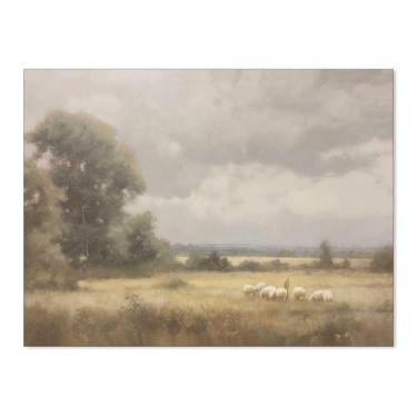 Imagem de OMANI O Senhor é meu pastor arte de parede Salmo 23 pôster da Bíblia paisagem vintage pintura em tela minimalista Jesus decoração de parede para sala de estar quarto dormitório 30,5 x 40,6 cm sem