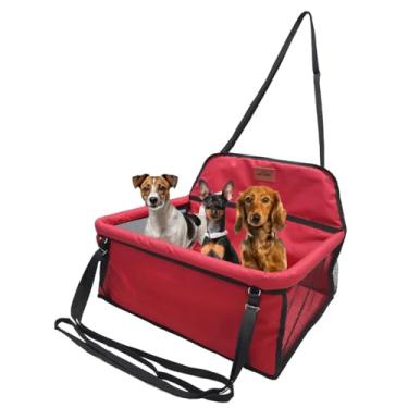 Imagem de Cadeira Assento Para 3 Pets Juntos No Carro Cães Gato Seguro (Vermelho, Médio)