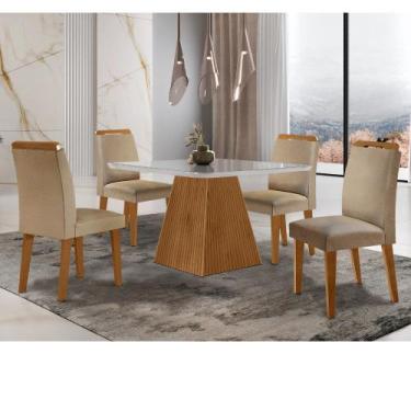 Imagem de Sala de Jantar Aida 90 Tampo MDF Canto Copo e Vidro com 4 Cadeiras Ath