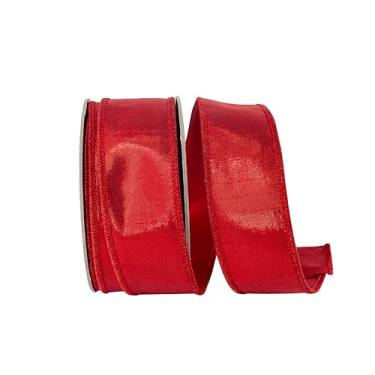 Imagem de Reliant Ribbon Fita dupla face com fio Dupioni de luxo metálica, vermelha