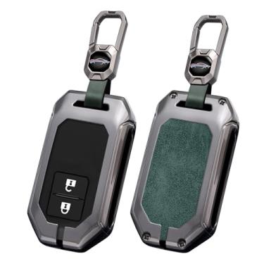Imagem de HIBEYO Capa de chaveiro de 2/4 botões compatível com Suzuki Swift Spacia MK53S Jimny Sierra Wagon R acessórios de liga de couro com chaveiros - verde chaveiro curto