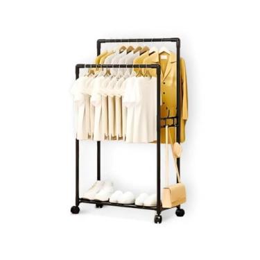 Imagem de Cabideiro Duplo Arara Multiuso Móvel com Rodas, Organizador de Roupas, Suporte Reforçado, Ajustável e Portátil