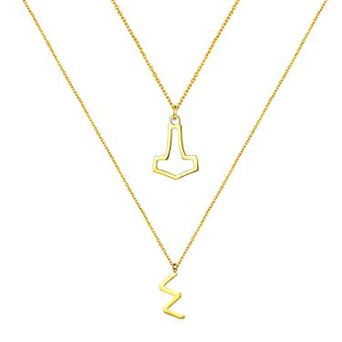 Imagem de Bigbabybig 2 peças de Martelo de Thor Mjolnir + Pingente de Runas Futhark Feminino Viking Colar Corrente Banhado a Ouro 18K Nordic Pagan Faith Girls Dainty Gifts Dourado