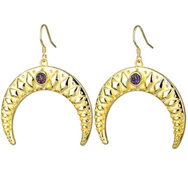 Imagem de Nupuyai Brincos com pingente de cristal drusa para mulheres, brincos com gancho duplo de chifre para meninas Dourado