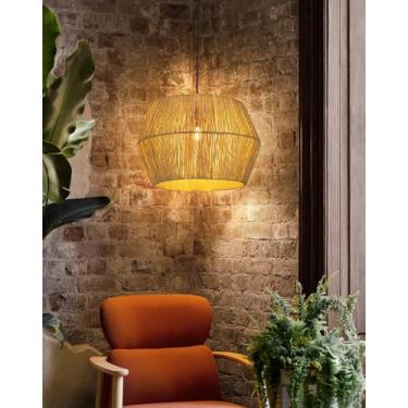 Imagem de Luminária Pendente Rústica de Corda, Cúpula Estilo Boho, Iluminação Decorativa para Sala