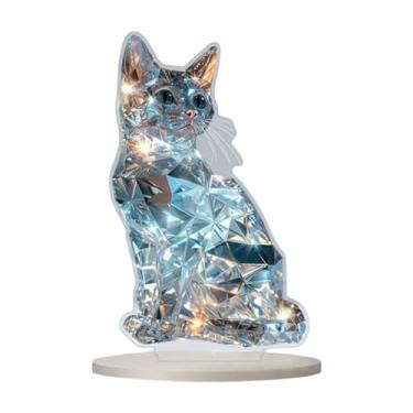 Imagem de rockible Decoração de animais acrílico decoração de festa 2d sinais planos ornamento de peça central para lareira de canto de férias de escritório, Gato Azul