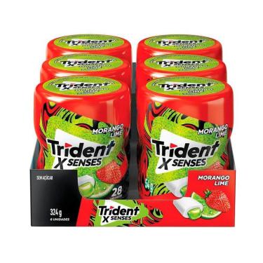 Imagem de Chiclete Trident XSenses Morango Lime sem Açúcar Garrafa 54g - Caixa com 6 Unidades