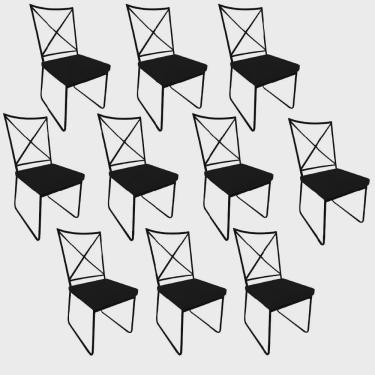 Imagem de Kit 10 Cadeiras Sala de Jantar Escritório Office Clark Industrial Ferro Preto Sintético Preto - Ahz Móveis