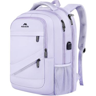 Imagem de Mochila MATEIN para laptop extra grande de 18,4" com porta USB roxa