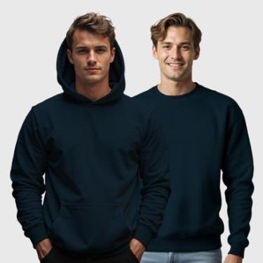 Imagem de Kit 2 Blusas de Frio Moletom Canguru e Gola Redonda Masculino Benellys-Masculino