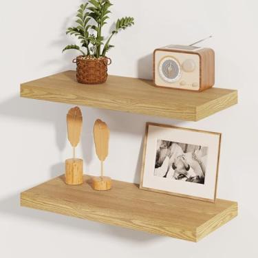 Imagem de Prateleiras flutuantes para parede, prateleiras flutuantes de 20 cm de profundidade, 60 cm L x 20 cm P conjunto de 2 prateleiras flutuantes de madeira rústica para decoração de casa, prateleiras de
