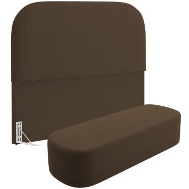 Imagem de Cabeceira Cama Box King 195cm Lanna Com Puff Recamier Doha W01 Suede Marrom - Lyam Decor