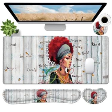 Imagem de JVGFYNKL Conjunto grande de mouse pad para jogos, suporte ergonômico para teclado de espuma viscoelástica + descanso de pulso para mouse + tapete de mesa estendido com base de borracha antiderrapante