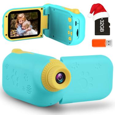 Imagem de Câmera de vídeo infantil gktz Digital Camcorder HD 12MP azul + 32GB