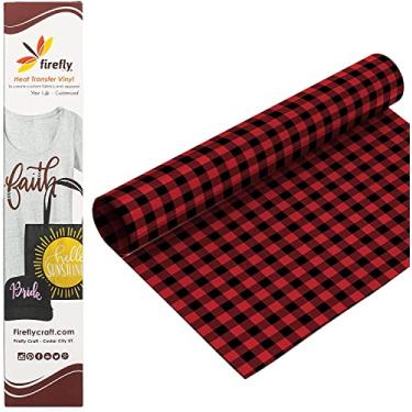 Imagem de Firefly Craft Folha de vinil xadrez de transferência de calor vermelha Buffalo - vinil HTV estampado - vinil impresso com ferro para Cricut e Silhouette - vinil prensado a calor para camisas - 30,5 x 50,8 cm