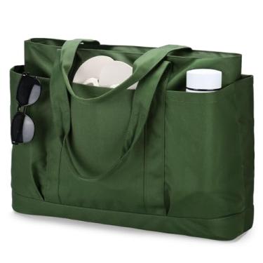 Imagem de VASCHY Bolsa de praia extragrande, bolsa utilitária de viagem grande com zíper, impermeável, à prova de areia, bolsa para piscina com bolsa molhada, Verde, One Size