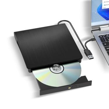 Imagem de Unidade externa de CD/DVD, USB 3.0 e leitor de CD/DVD tipo C, leitor de CD ROM +/-RW, gravador de CD externo para laptop, desktop, Mac, Windows Linux (preto)