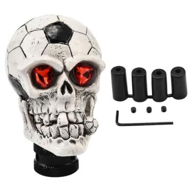 Imagem de XIMINZ Manípulo de câmbio de cabeça de caveira, alavanca de engrenagem de carro, alavanca de câmbio, forma de esqueleto de bola de futebol com adaptadores para a maioria das transmissões manuais