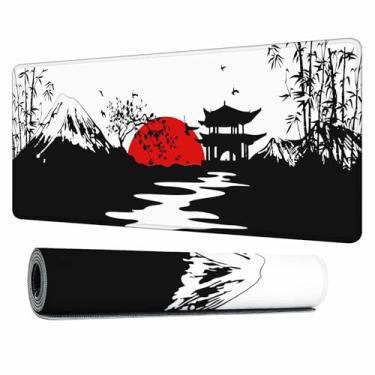 Imagem de Y YIHANGBEST Mouse pad de paisagens japonesas para mesa, montanhas do pôr do sol, grande, para jogos, para casa, escritório, computador, tapete de teclado 90 x 40 cm