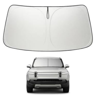 Imagem de Proadsy Para-brisa para Rivian R1S 2022-2025 2026 4 camadas protetor solar frontal dobrável blocos de viseira de sol raios UV mantêm o refrigerador do carro