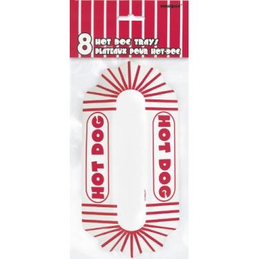 Imagem de Bandejas clássicas de papel listrado vermelho e branco - 28 x 11,7 cm, 8 unidades - bandejas descartáveis para churrasco, 4 de julho, aniversário e festas de carnaval