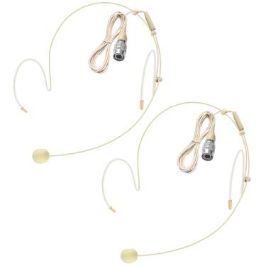 Imagem de Pacote com 2 microfones de fone de ouvido duplo sobre a orelha, microfone para áudio Technica Hirose 4 pinos plugue conector microfone, cabo de 1,5 m, bege
