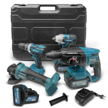 Imagem de Parafusadeira Furadeira e Parafusadeira Chave de Impacto Esmerilhadeira Lixadeira Furadeira de Impacto 110V 220V Kit de Ferramentas Completa 4 em 1 Kit Multiferramenta 2 Bateria 21v (GN448B)