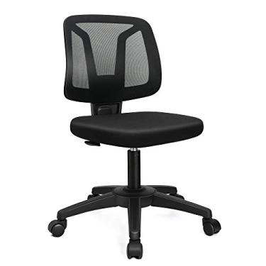 Imagem de VigorPow Cadeira de escritório de malha sem braços ergonômica giratória preta pequena cadeira de mesa para computador sem braços com suporte lombar cadeira de tarefas ajustável em altura para adultos