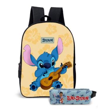Imagem de Mochila Kit Estojo ou Avulsa Com Tema Fofo Filme Stitch Ukulele Havai 