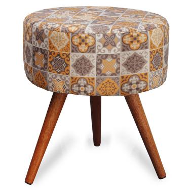 Imagem de Puff Cama Inbox Bagdade Redondo com Pés em Madeira Maciça Tecido Suede