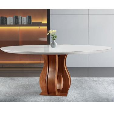 Imagem de Mesa Redonda 6 Lugares Tampo Vidro/Mdf Para Sala De Jantar 135Cm Nuance Yescasa Castanho Prêmio/Off White