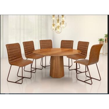 Imagem de Conjunto Sala De Jantar 6 Cadeiras Tampo Em Madeira Redonda Itália Café/Cinamomo Courrissimo Marrom