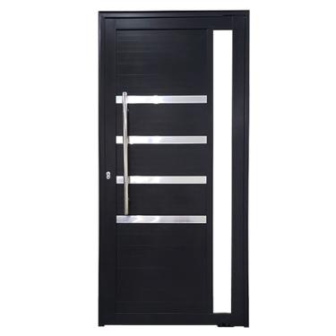 Imagem de Porta Pivotante De Alumínio 210 X 100cm Com Friso E Visor 30 Esquerda Esquadrias Bergamo Preto