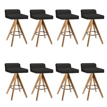 Imagem de Kit 08 Banqueta Alta Com Encosto Giratória Aurea Madeira Corino Cinza