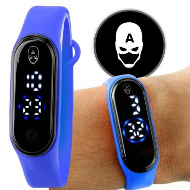 Imagem de Relogio Digital Prova Dagua Infantil Heroi Capitao America Original Silicone Menino Heroi