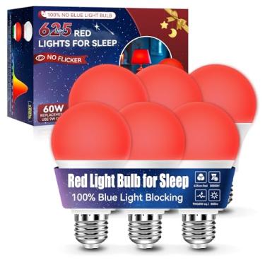 Imagem de Neporal Lâmpadas De Luz Vermelha 625 Nm Para Dormir, 100% Bloqueadoras Azul, Promotoras Melatonina, Led A19 9 W, Equivalente A 60 Lâmpada Noturna Com Dimerização, Quarto Bebê, Dormir E Ler, Pacote 6