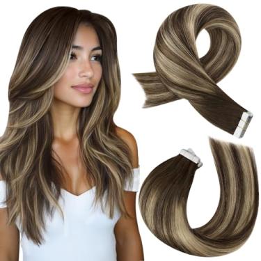 Imagem de Moresoo Tape In Hair Extensions Balayage Humano Castanho A Loiro Caramelo Com Ombré Real 14" #4/27/4 20 Peças 50G