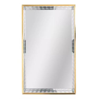 Imagem de Bandeja Organizadora de Luxo em Vidro e Metal Dourado, Base Espelhada, 20 x 15 x 4,5 cm