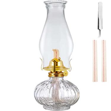 Imagem de swsce Grande Lamparina A Óleo Para Uso Interno, Querosene Rústico Com 2 Pavios E 1 Pinça, Lanterna De Vidro Furacão, Iluminação Emergência Residencial (Transparente)